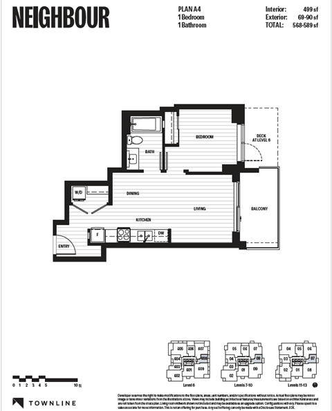 Floor plan for 1 bed, 1 bath, 495 sqft